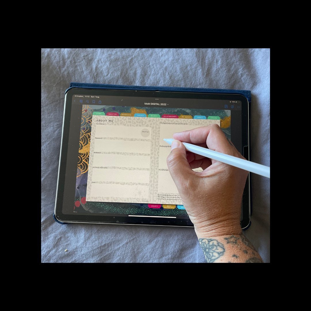 The Manual of Me digital journal on a tablet